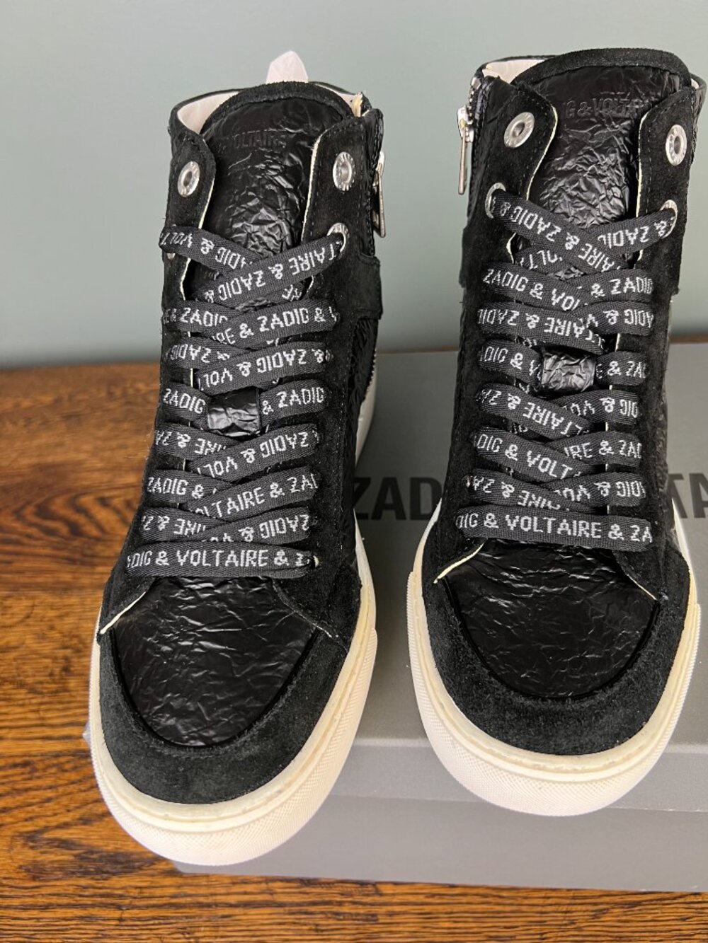 Zadig & Voltaire High Flash Wrinkle Sneakers Size 36 Black Leather High Top - Picture 5 of 9